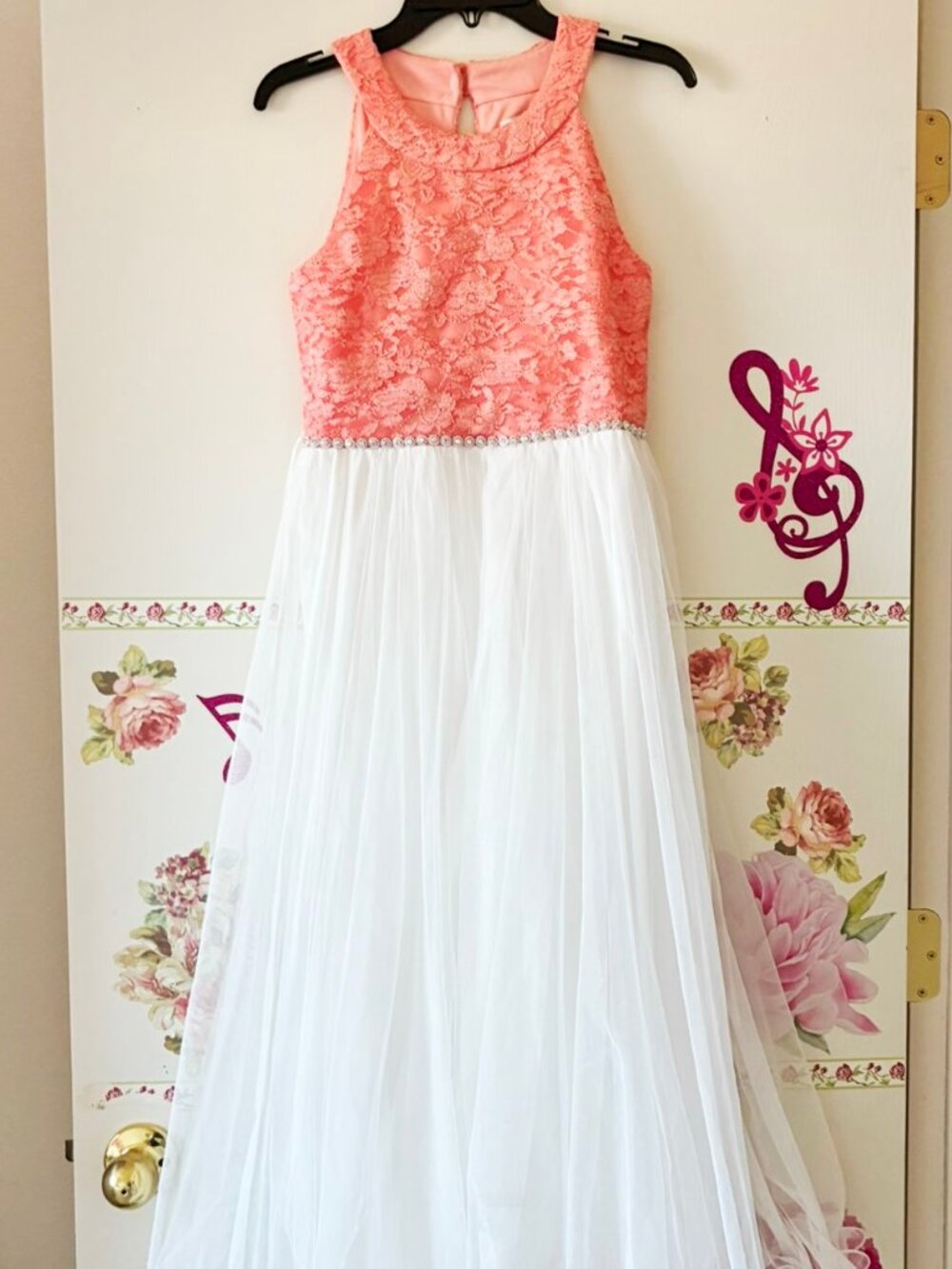 Speechless Coral Red White Skirt Party Formal Concert Dress Girls 12 Lace Tulle